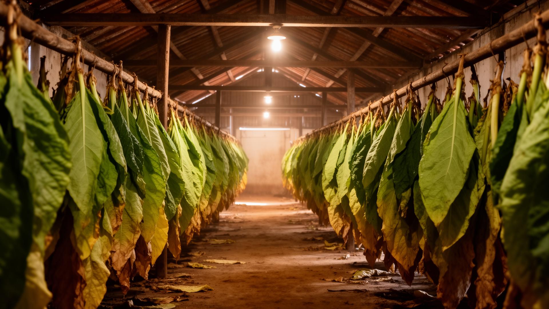 Estufa de tabaco com folhas secando no Sul do Paraná